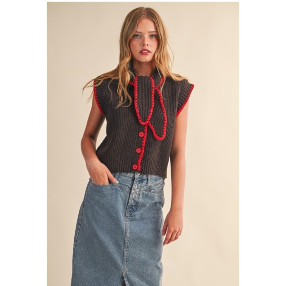 Stylish Black and Red Women's Sweater Vest